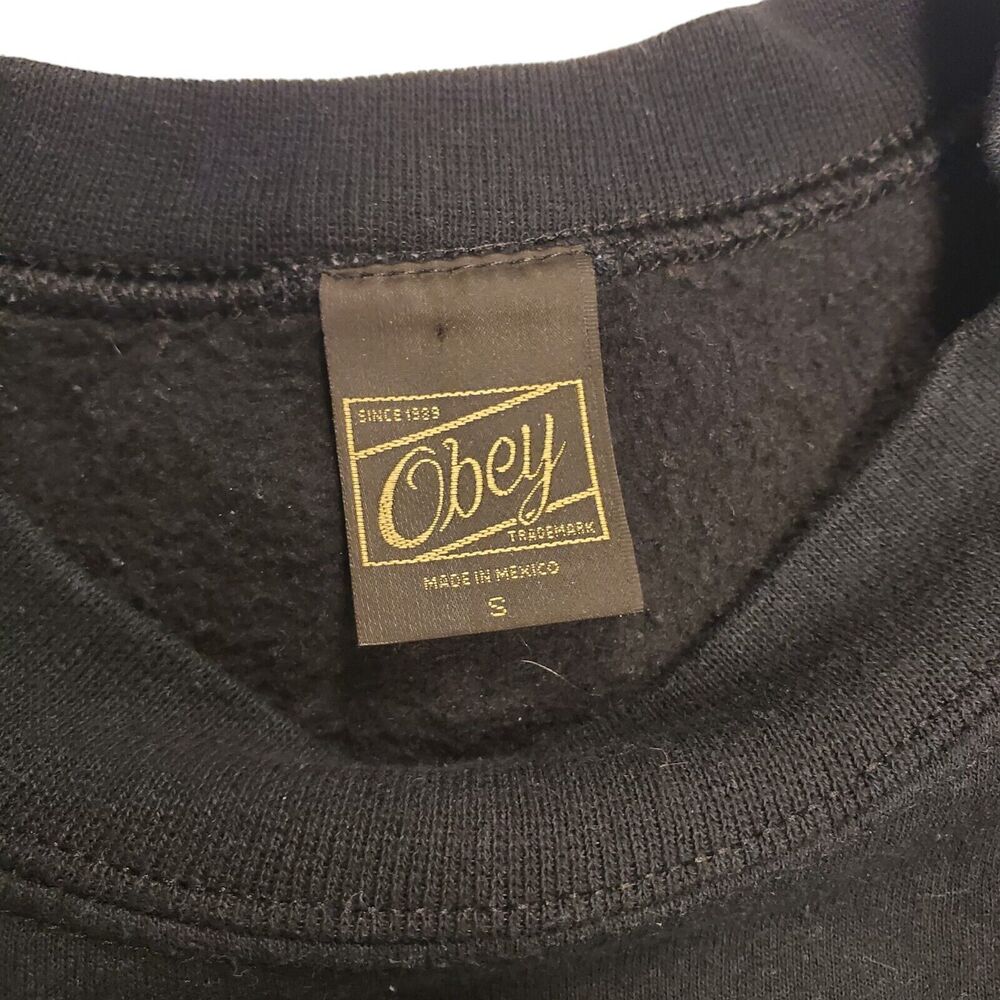 OBEY Sweater Adult Small Black OG Box Logo Spell Out Floral Pullover Streetwear - Picture 3 of 6